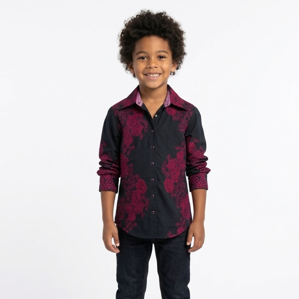 Robert Graham, black and red embroidered snap front shirt S
